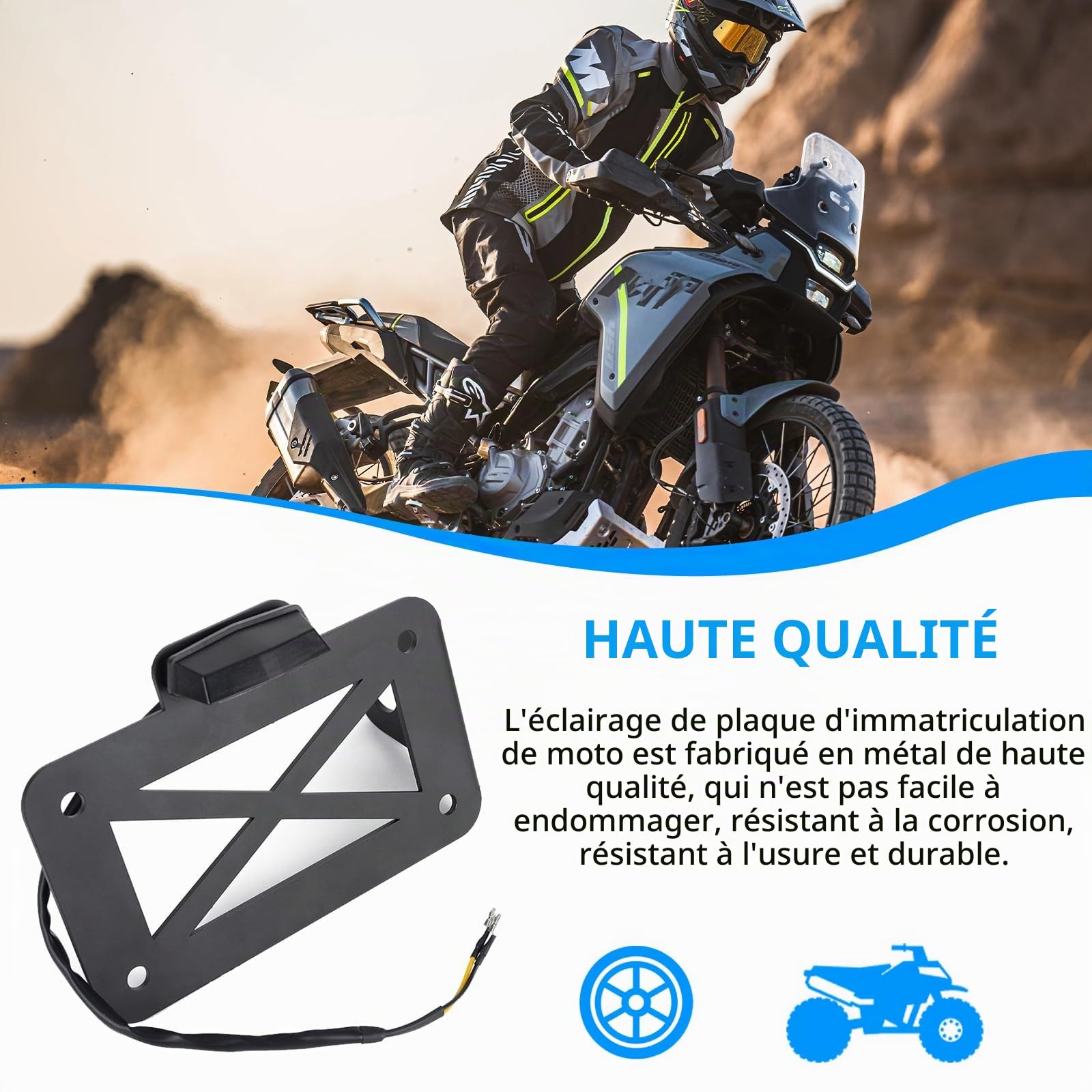 Support De Plaque Moto, Universel Support Plaque avec éClairage Supports De Plaque D'Immatriculation LatéRal MéTal pour La Plupart des Motos Sportives Motos Cruisers Etc 17,8x12x7,5 Cm Noir