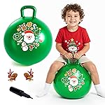 EVERICH TOY Hopper Ball for Kids 18In Sit On Bouncy Balls with Handle for Indoor Outdoor Active Play, Green Christmas Inflatable Boys Girls Gifts for 4 5 6 7 8 Years Old with Christmas Reindeer Ears