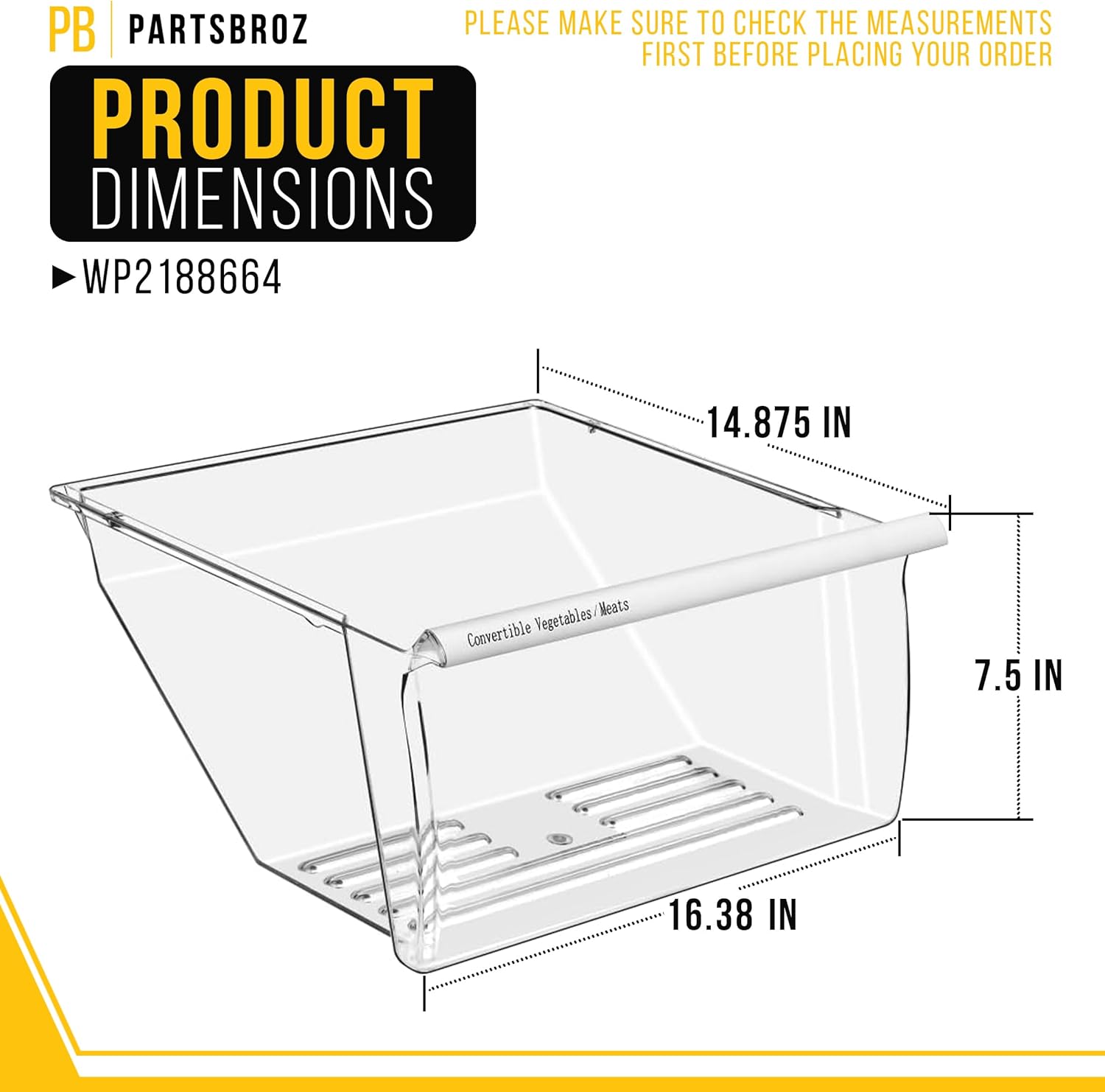 PartsBroz WP2188664 Lower Crisper Bins for Refrigerator Drawers for Whirlpool Fridge Drawer Replacement Kenmore Refrigerator Parts Maytag Vegetable Humidity Control Bottom Bin 2188664 AP6006058