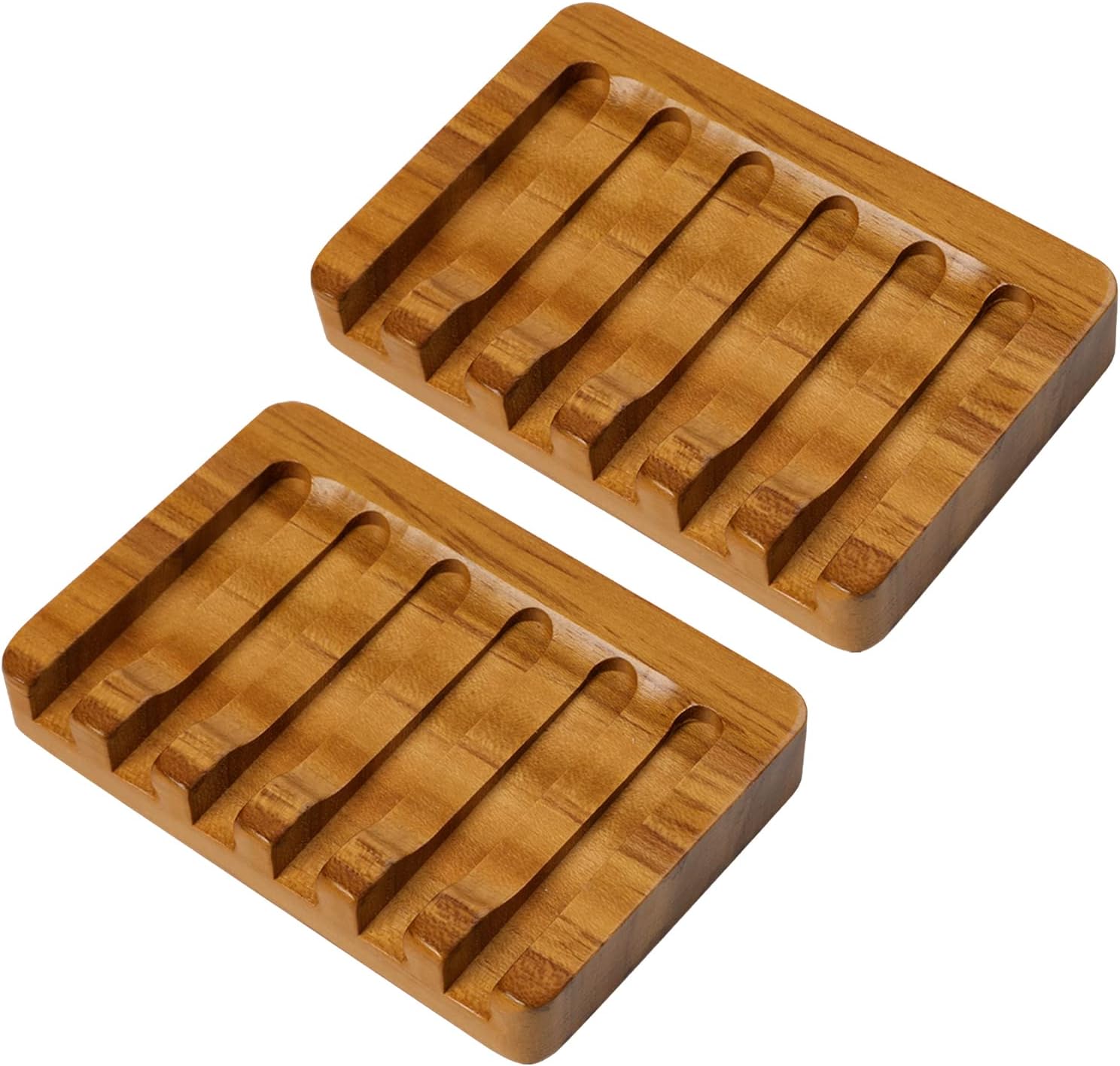 SAMEBUTECO Teak Wooden Soap Holder - 2 Pack, Self Draining Tray, Waterfall Drain, Soap Saver for Bathroom Shower and Bar Soap with Gift Box