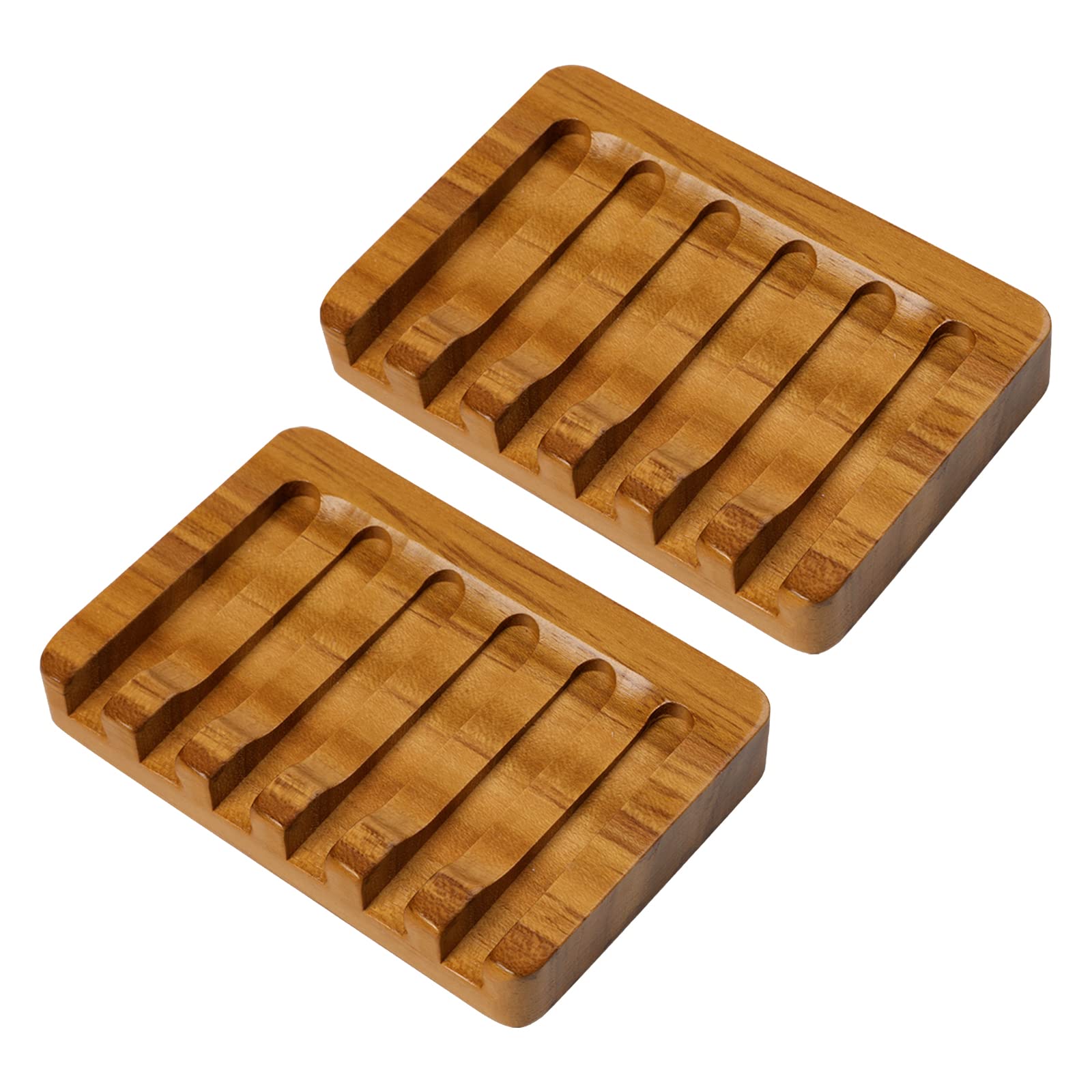 SAMEBUTECO Teak Wooden Soap Holder - 2 Pack, Self Draining Tray, Waterfall Drain, Soap Saver for Bathroom Shower and Bar Soap with Gift Box