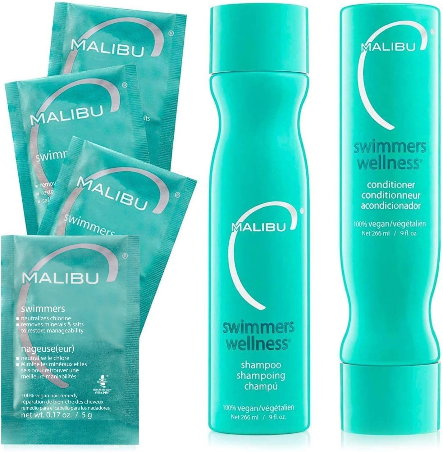 Swimmers Wellness Shampoo and Conditioner + Hair Mask Summer Essentials Kit - Adults & Kids Clarifying, Moisturizing, Shine Restoring Hair Care - Protects from Pool Chlorine & Copper, 6 Ct