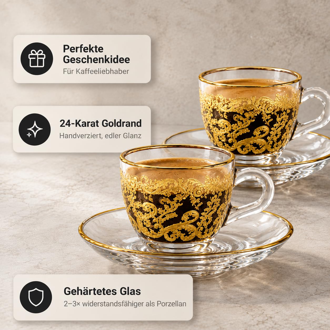 Espressotassen mit Untertasse 90 ml, 2er Set