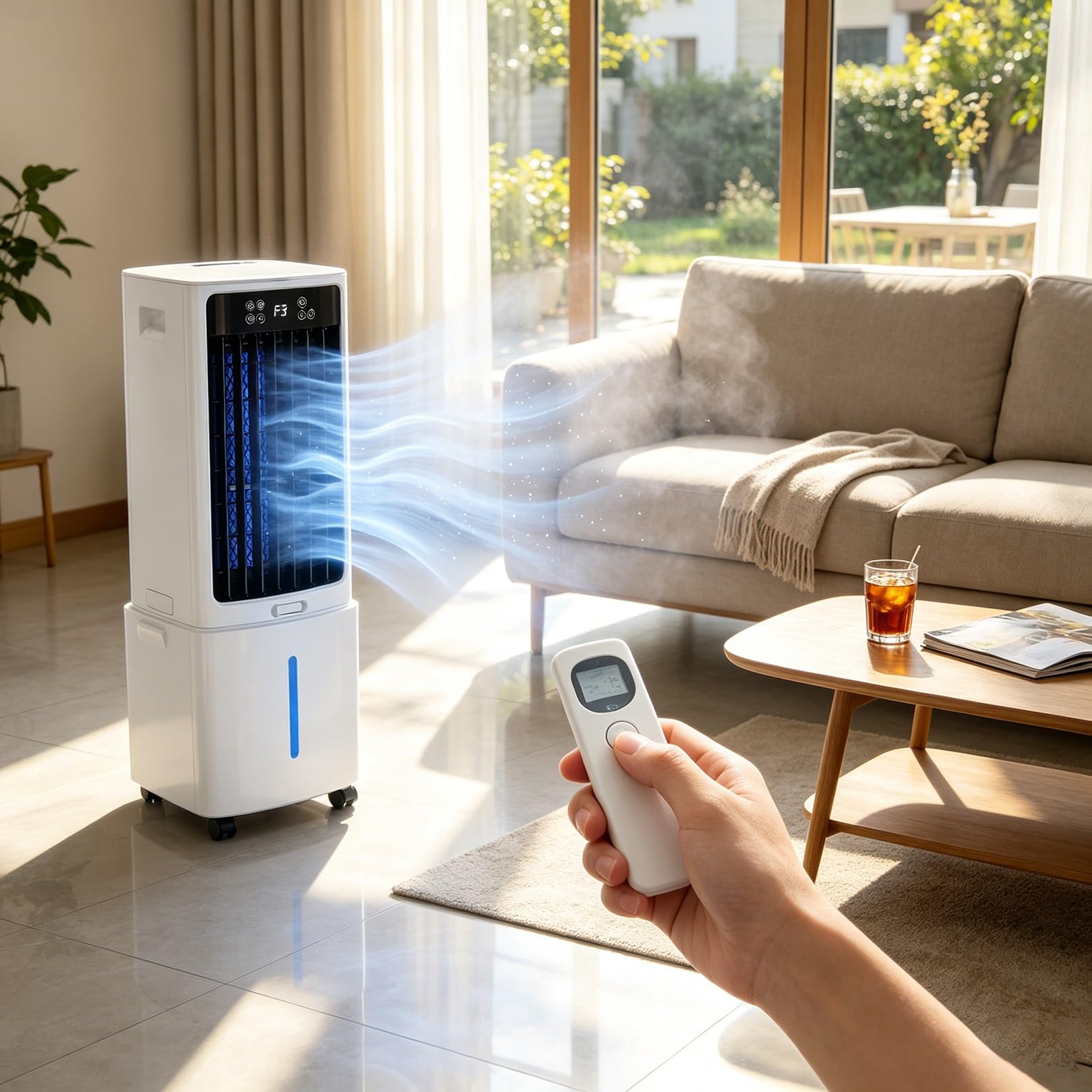 Raffreddatore d'aria evaporativo 3 in 1 con telecomando, serbatoio dell'acqua da 12 litri, ventola di raffreddamento evaporativa con 3 velocità, 3 modalità vento, oscillazione di 120°(12L)