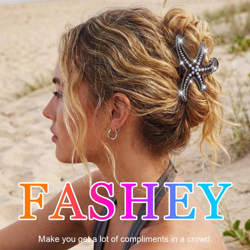 Fashey Starfish Claw Clips Black Metal Hair Clips Seashell Hair Accessories for Women (Black) - Image 3