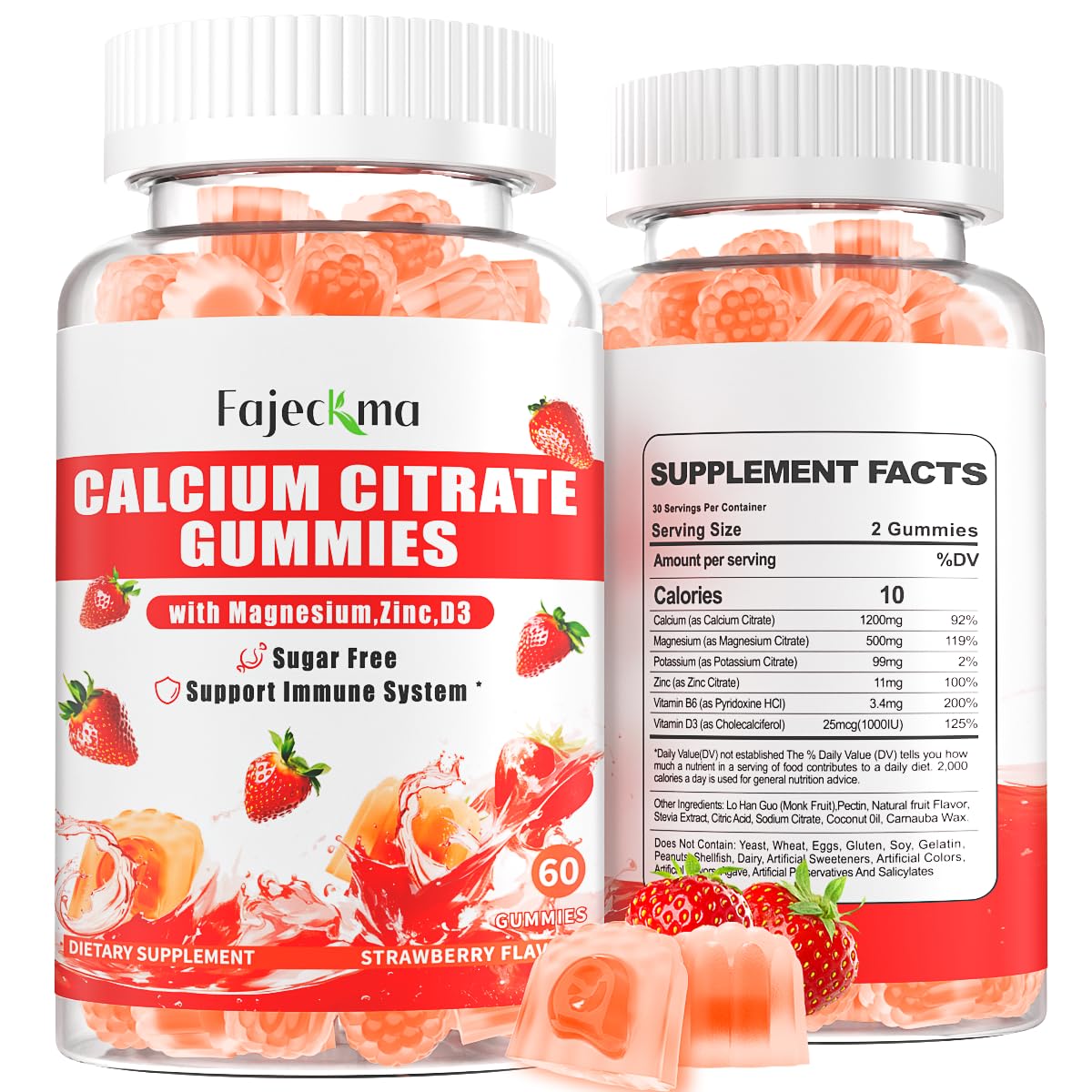 Calcium Citrate Gummies for Women Men: 1200 Calcium Magnesium Zinc with Vitamin D3 B6 Supplement for Adult - Vegan High Absorption Chewable Gummy