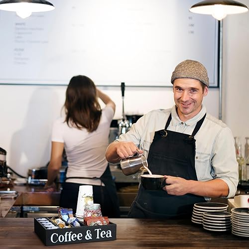 Miniatura 4 de Soaoo Organizador de estación de café, soporte de madera para café y té, accesorios de encimera con 4 divisores extraíbles, organizador de