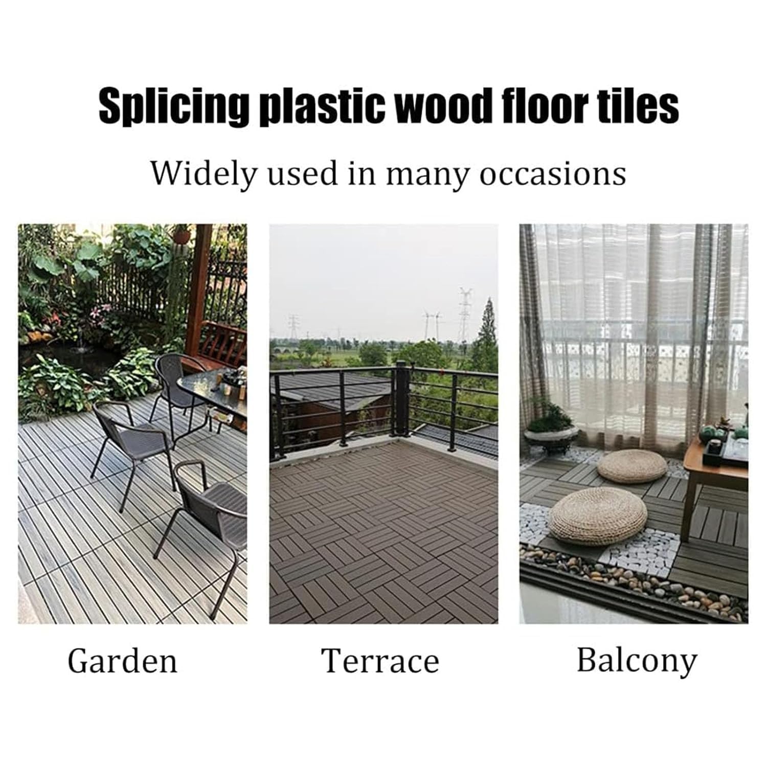 Dalles et lames de terrasse en composite, Le Decking en bois composé de verrouillage couvre de tuiles les pièces multicolores extérieures 7 30x30cm(Teak color)