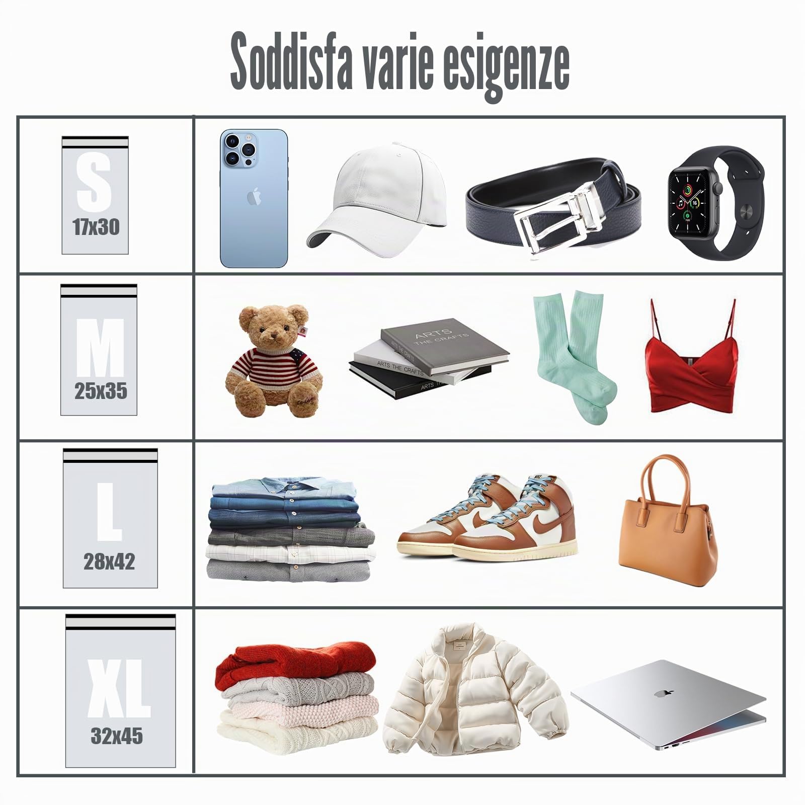 KOMABLEN 120 Buste Autoadesive per Spedizioni Vinted, 4 Taglie, Impermeabili Opaqui PE Pacchi per Spedizioni Scarpe, Libri, Abbigliamento