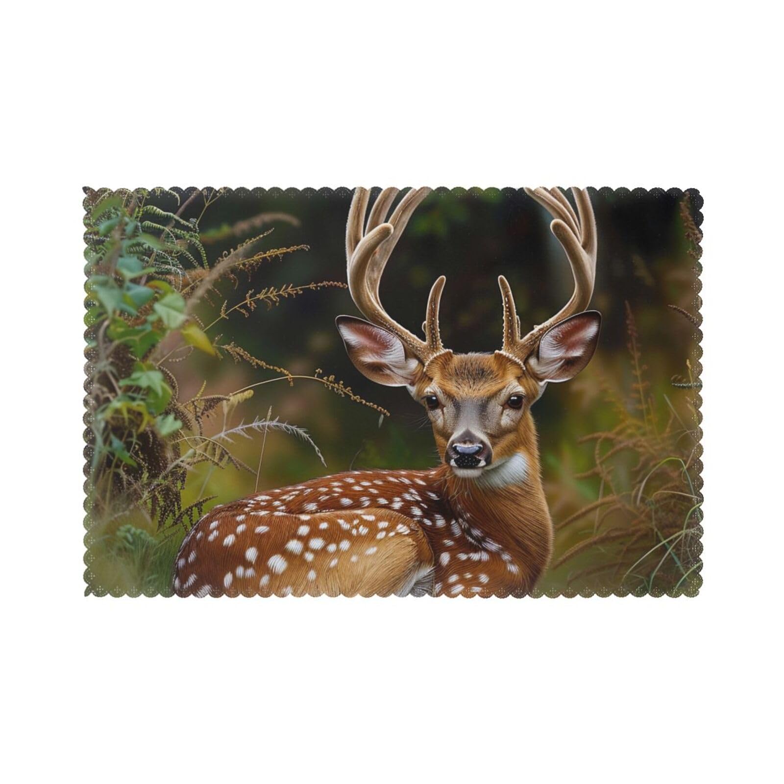 Whitetail Deer Fawn in Wilderness Stag Printed Placemat Heat Resistant Place Mats Set of 6 PCS Washable Kitchen Table Mats, 12x18 Inch