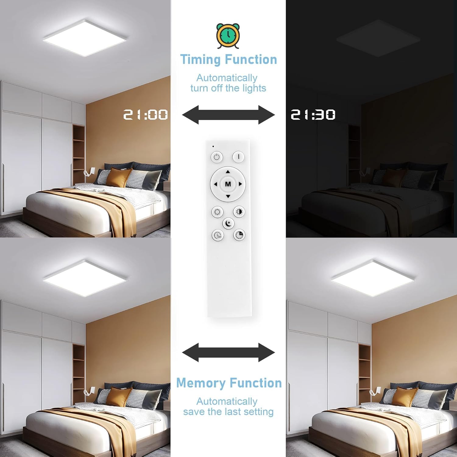 OTREN Plafón LED Techo Regulable, 3000-6500K Lamparas de Techo con Mando a Distáncia, IP44 Luz Led Moderna para Dormitorio Baño Cocina Sala de Estar, Cuadrada, 30CM, Blanco