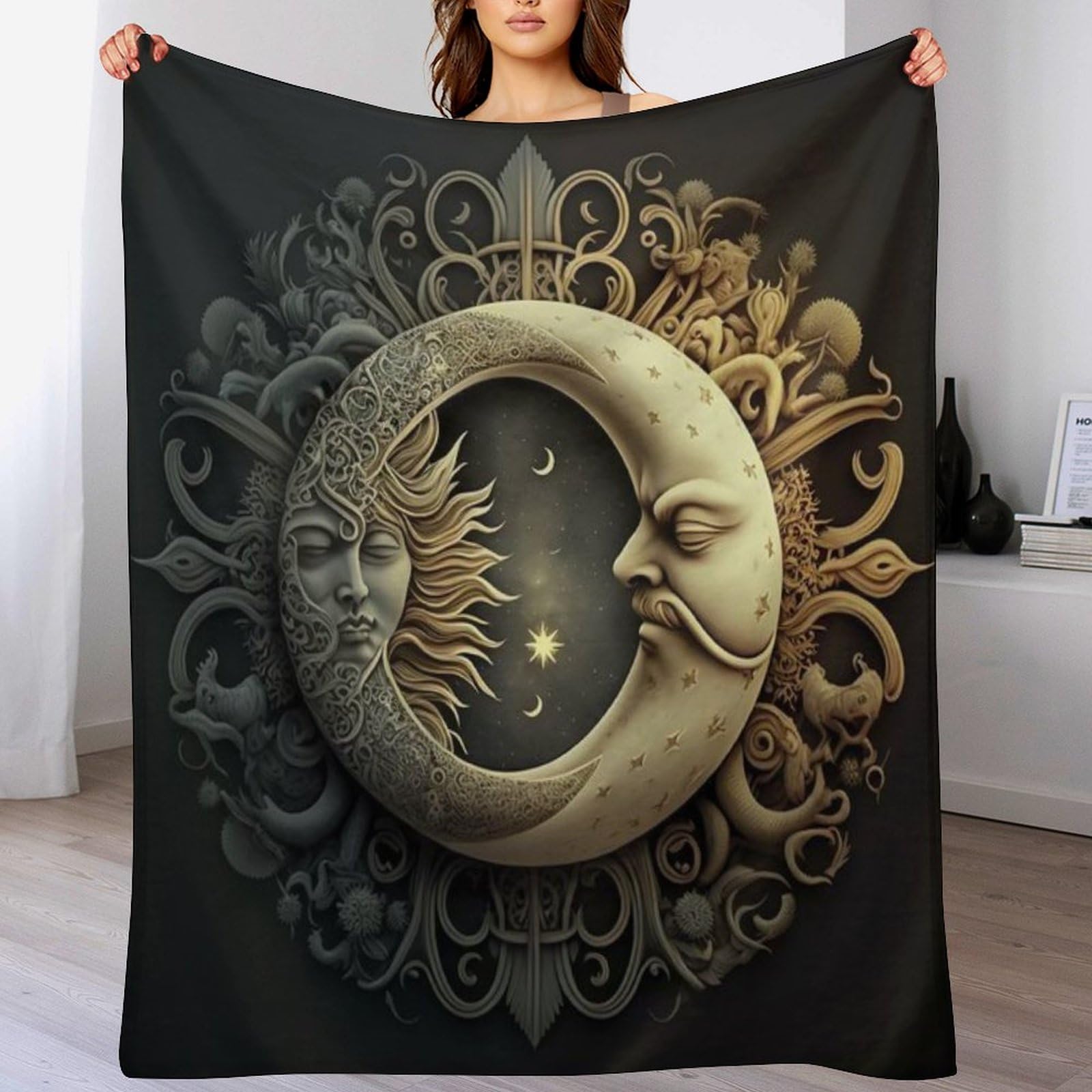 Manta de forro polar Sonne and Moon con franela suave para sofá aislamiento térmico ligero