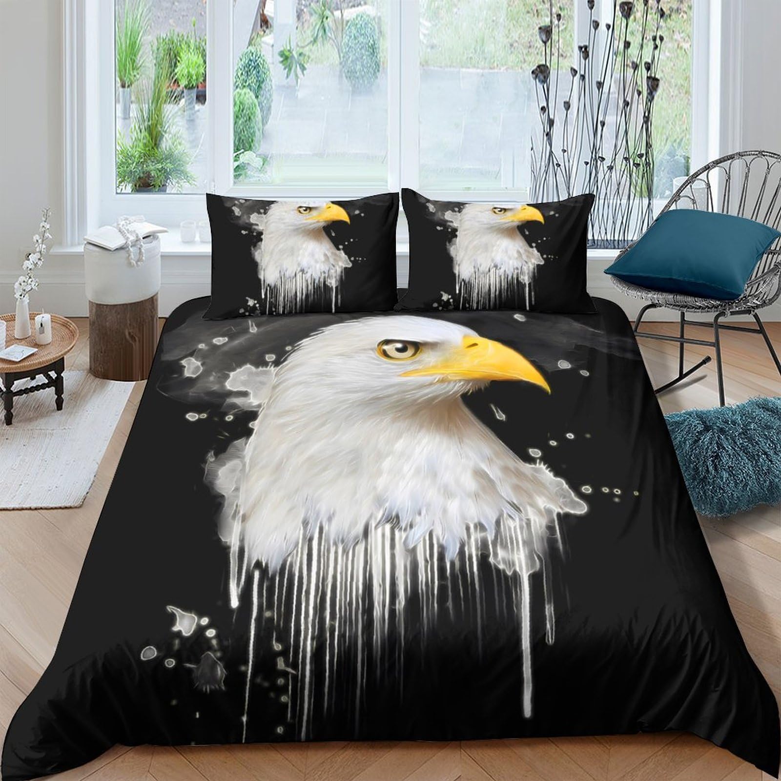 Ctjqhvkz Style-7 3D Printed Bald Eagle Fitted Sheet Microfiber Black White Artistic Eagle Head Mattress Cover For Bedroom Dorm Decor Single（135X200cm）