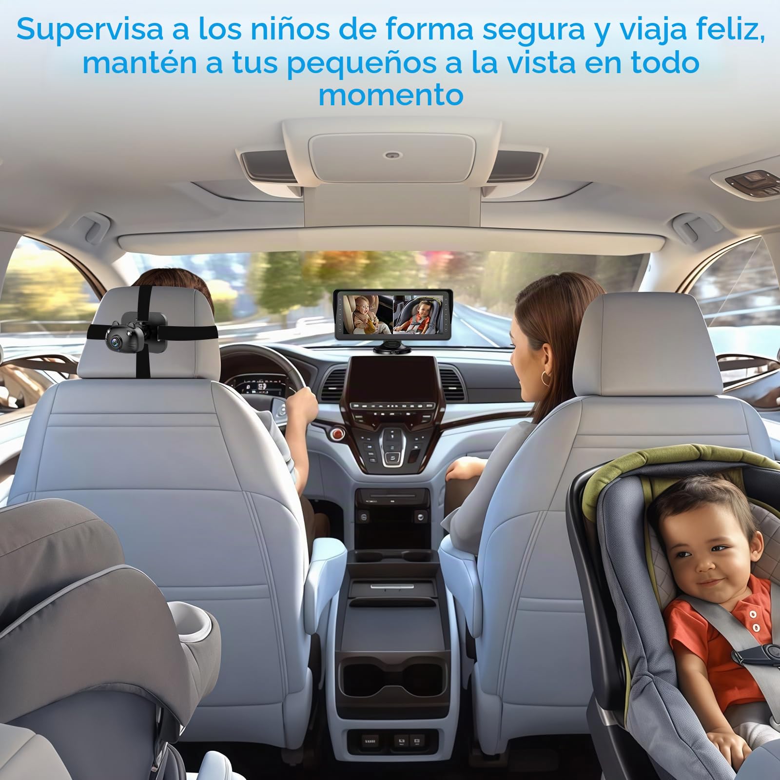 Cámara doble para coche de bebé para 2 niños, pantalla dividida de 6.9 pulgadas, pantalla HD ultra ancha con dos cámaras, fácil configuración, cámaras de visión nocturna giratorias, ideal para padres