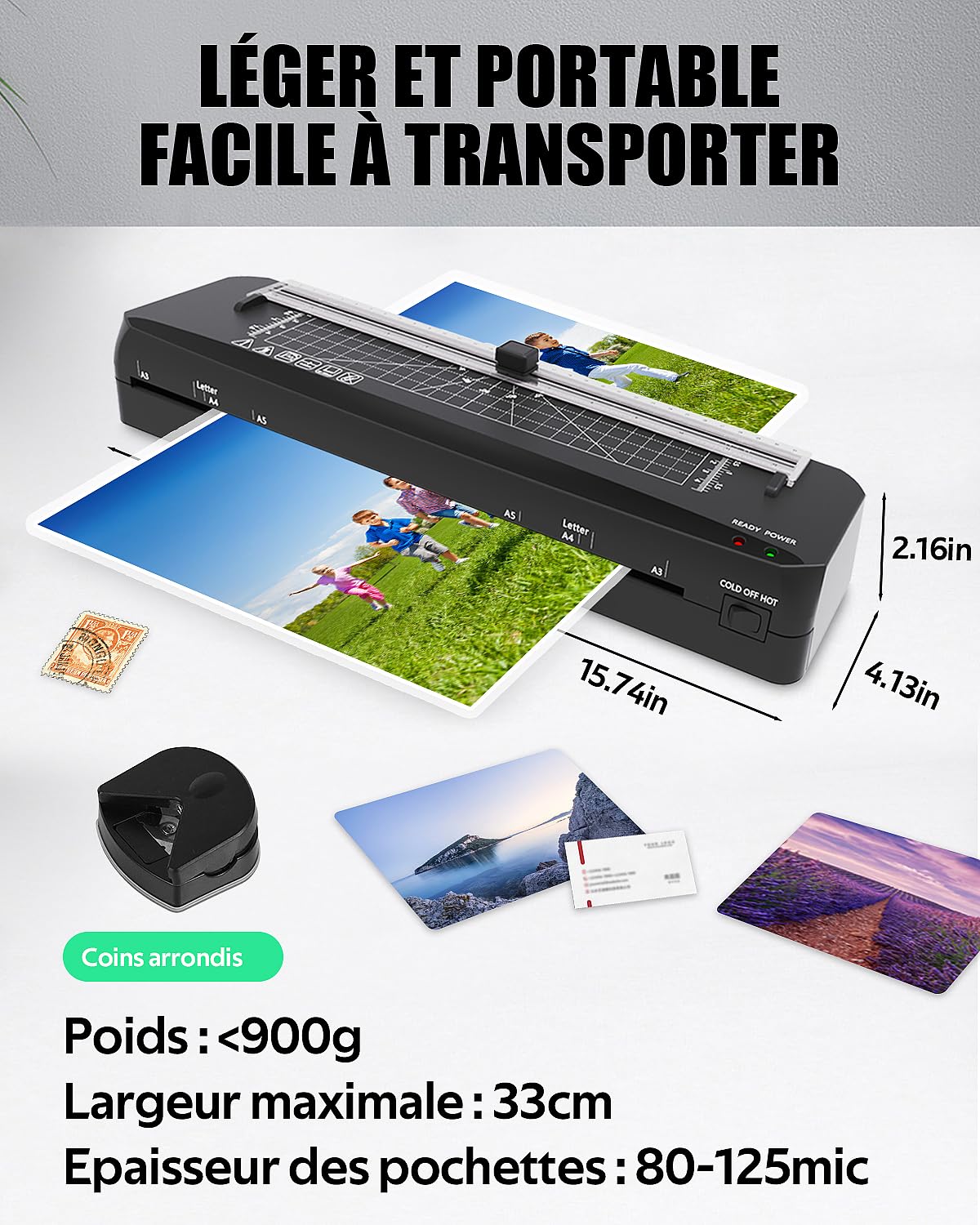 Laminator A3 z 50 foliami do laminowania, szybkie nagrzewanie, 70 sekund, laminowanie na gorąco i na zimno, z wbudowaną przecinarką do papieru, do domu, szkoły, biura