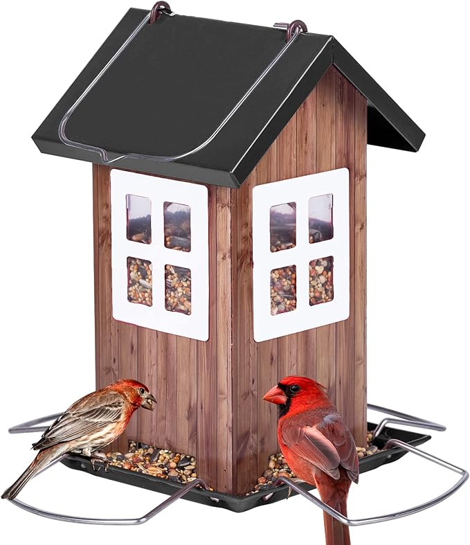 Kingsyard Cute Bird House Feeders for Outside, Hanging Metal Bird Feeder with 4
