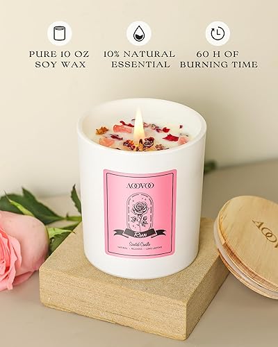 Miniatura 2 de AOOVOO Velas perfumadas de rosas para mujer, vela de aromaterapia con cristales en el interior, velas de soja de 10 onzas para el hogar, regalos de