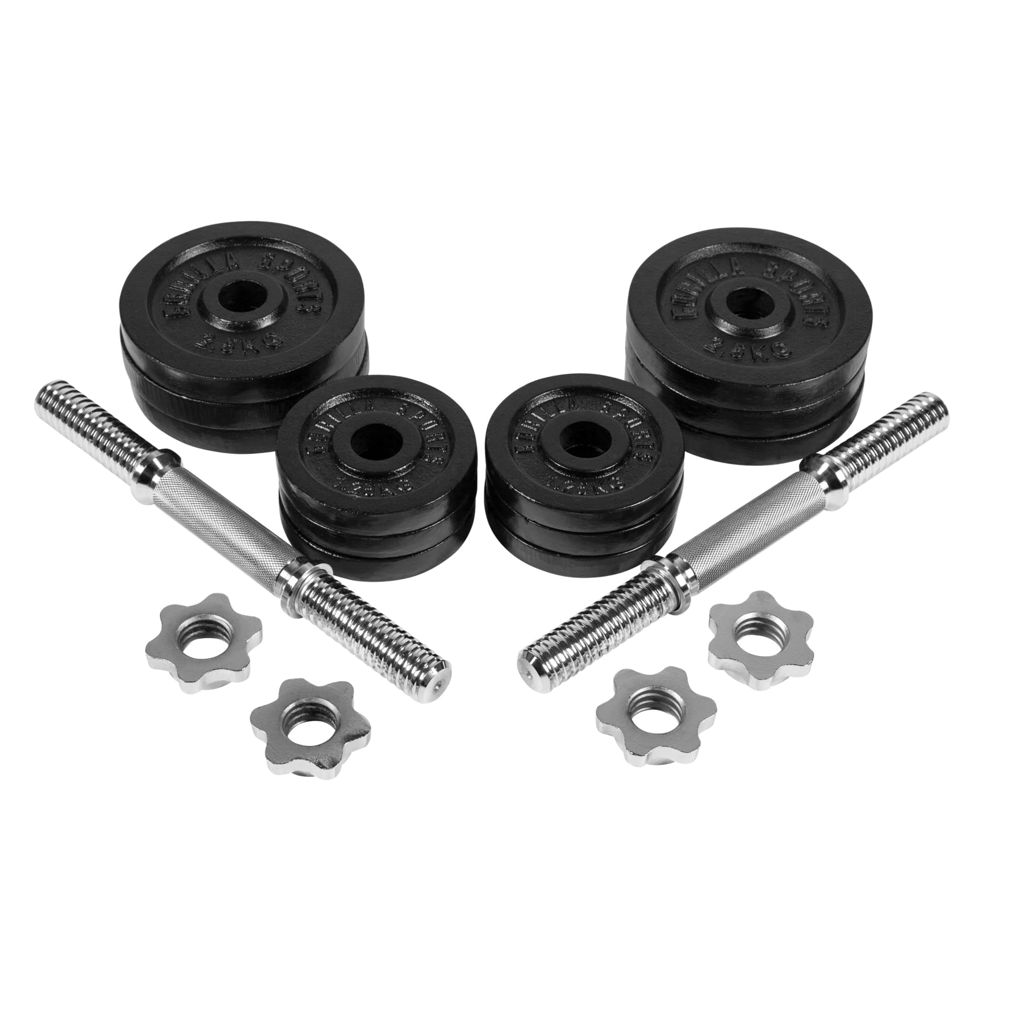 GORILLA SPORTS® Kurzhantelset 30 kg, 2er Set, 12 Hantelscheiben, Gusseisen | Mit 2 Kurzhantelstangen, 4 Sternverschlüssen und 30 mm Lochdurchmesser; rutschfest, gerändelt, Kurzhanteln, Kurzhantel Set