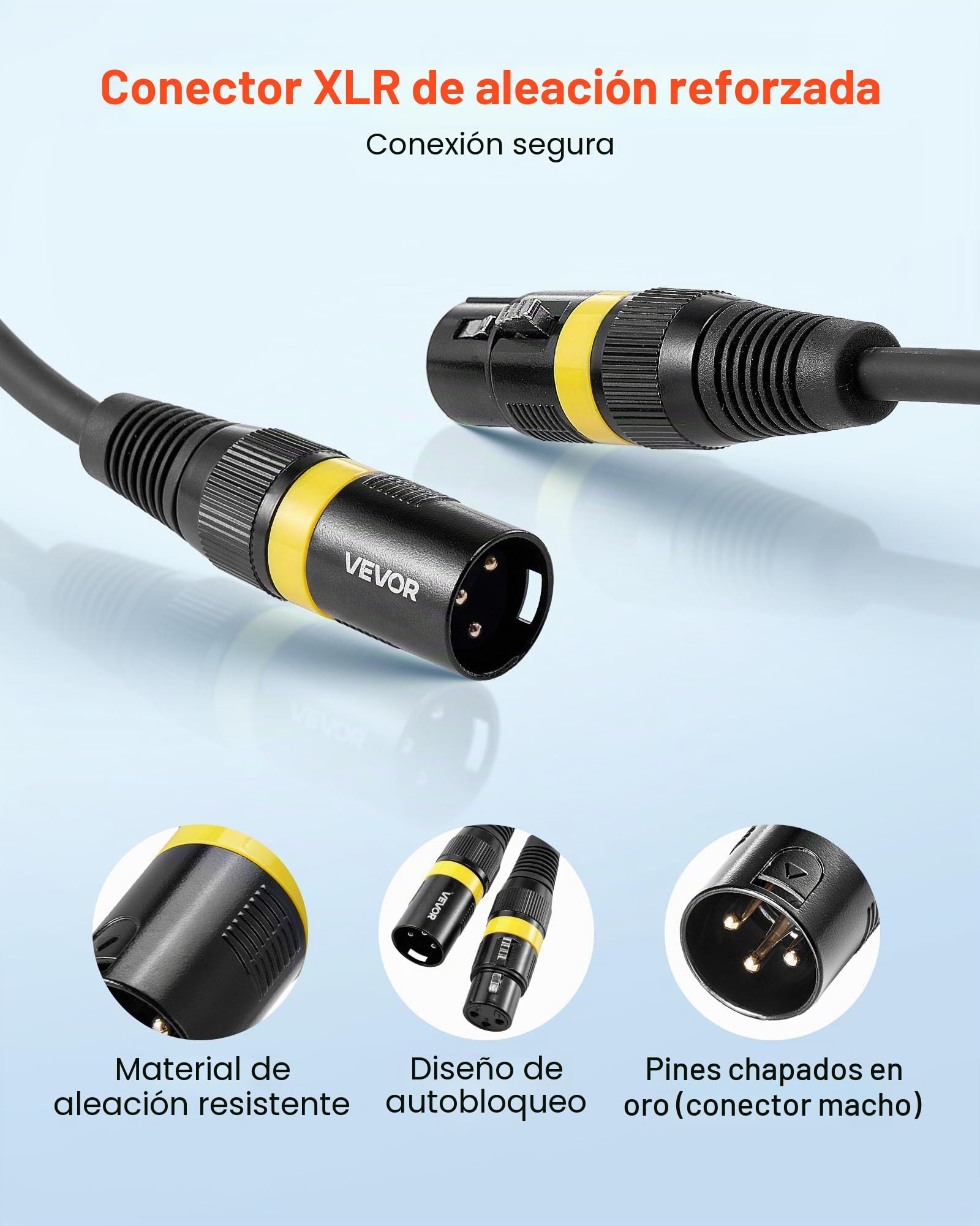 VEVOR Cable XLR 30,48 m, Cables de Micrófono DMX Balanceados Macho a Hembra, 3 Pines Chapados en Oro para Micrófono y Altavoz, para Iluminación de Escenario, Amplificadores y Mezcladores, 2 uds