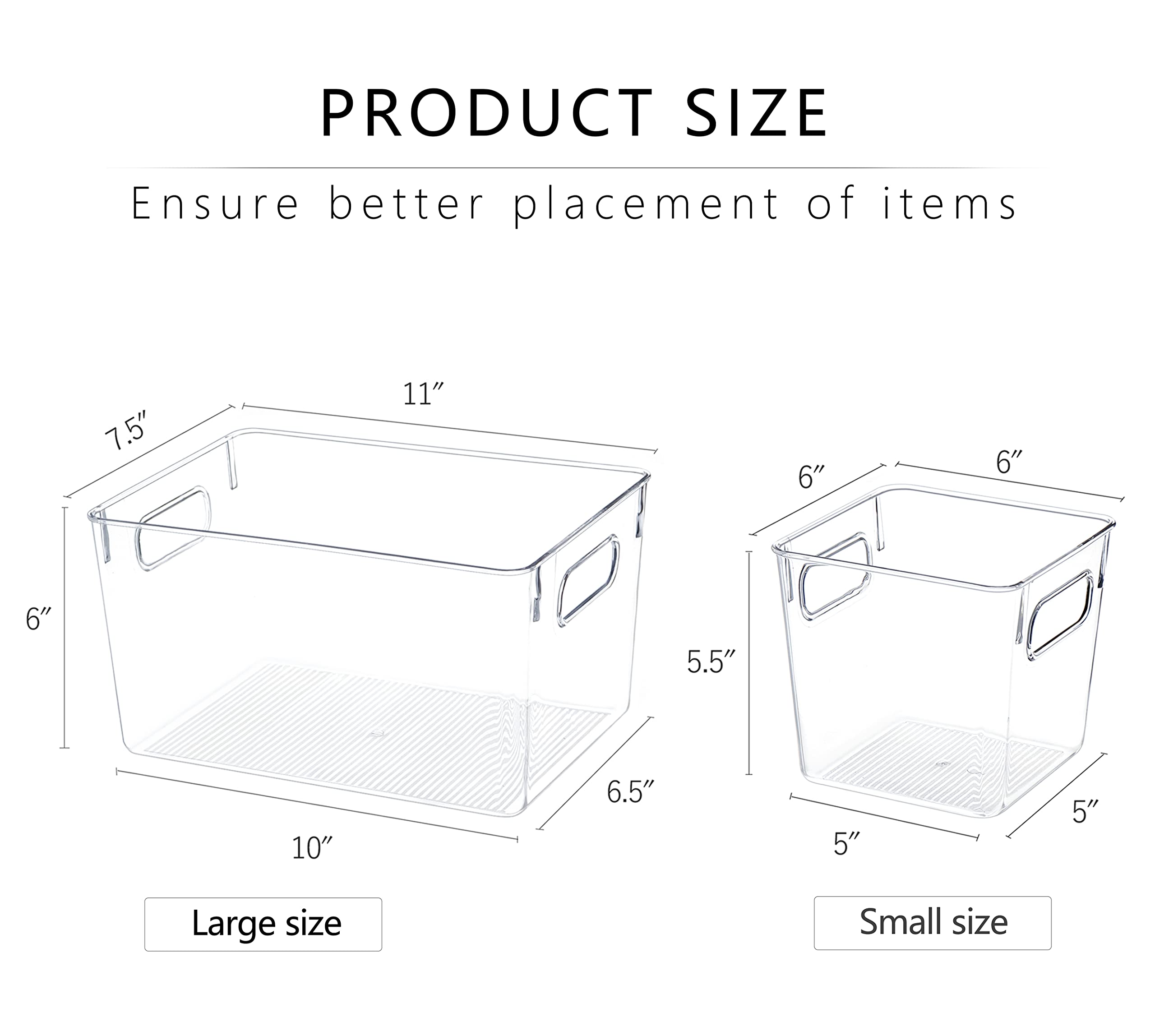 Set Of 8 Refrigerator Organizer Bins，4 Large and 4 Small Pantry