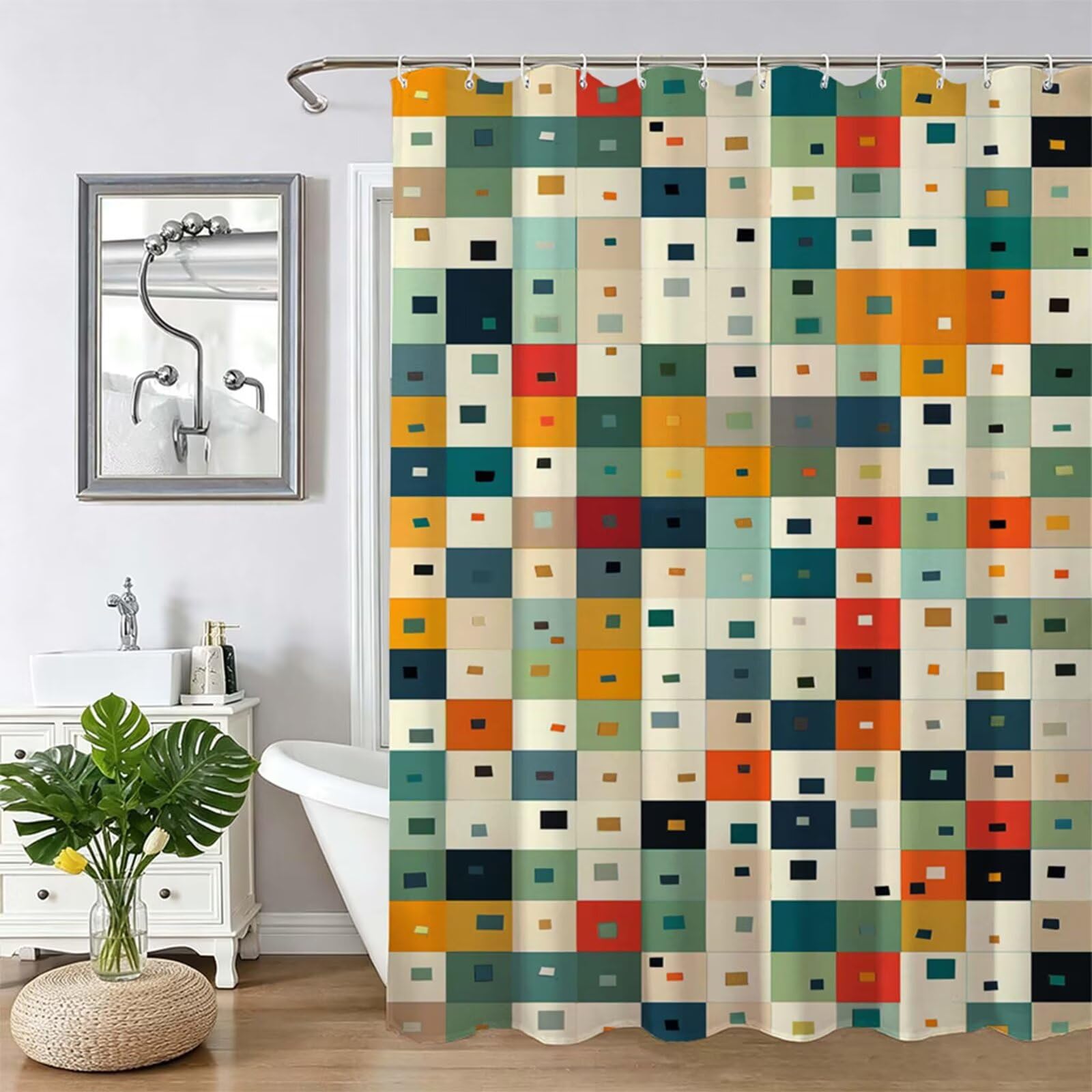 Rideau de douche 120x150cm imperméable lavable avec crochets pour baignoire hôtel