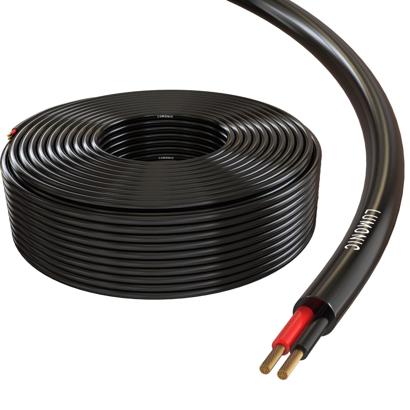 Lumonic Câble De Haut-Parleur 50m Noir Rond | 2X 1,5mm² CCA | Câble