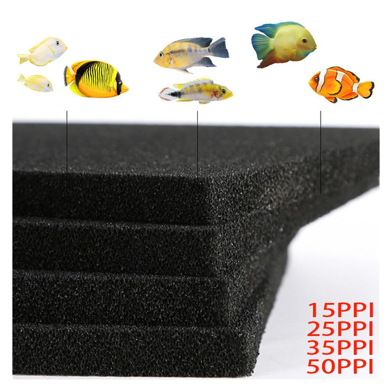 Zuschneidbarer Aquarium-Filter, Baumwolle, biologisches Aquarium-Filtermaterial, Wasserreinigungsschwamm, 15, 25, 35, 50 PPI, hohe Dichte (100 x 50 x 2 cm, 50 PPI)