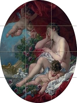 The Sleep of Venus by Fracois Boucher Girl Woman Child Children Flowers Angel Tile Mural Kitchen Bathroom Wall Backsplash Behind Stove Range Sink Splashback 3x4 4.25" Ceramic, Glossy