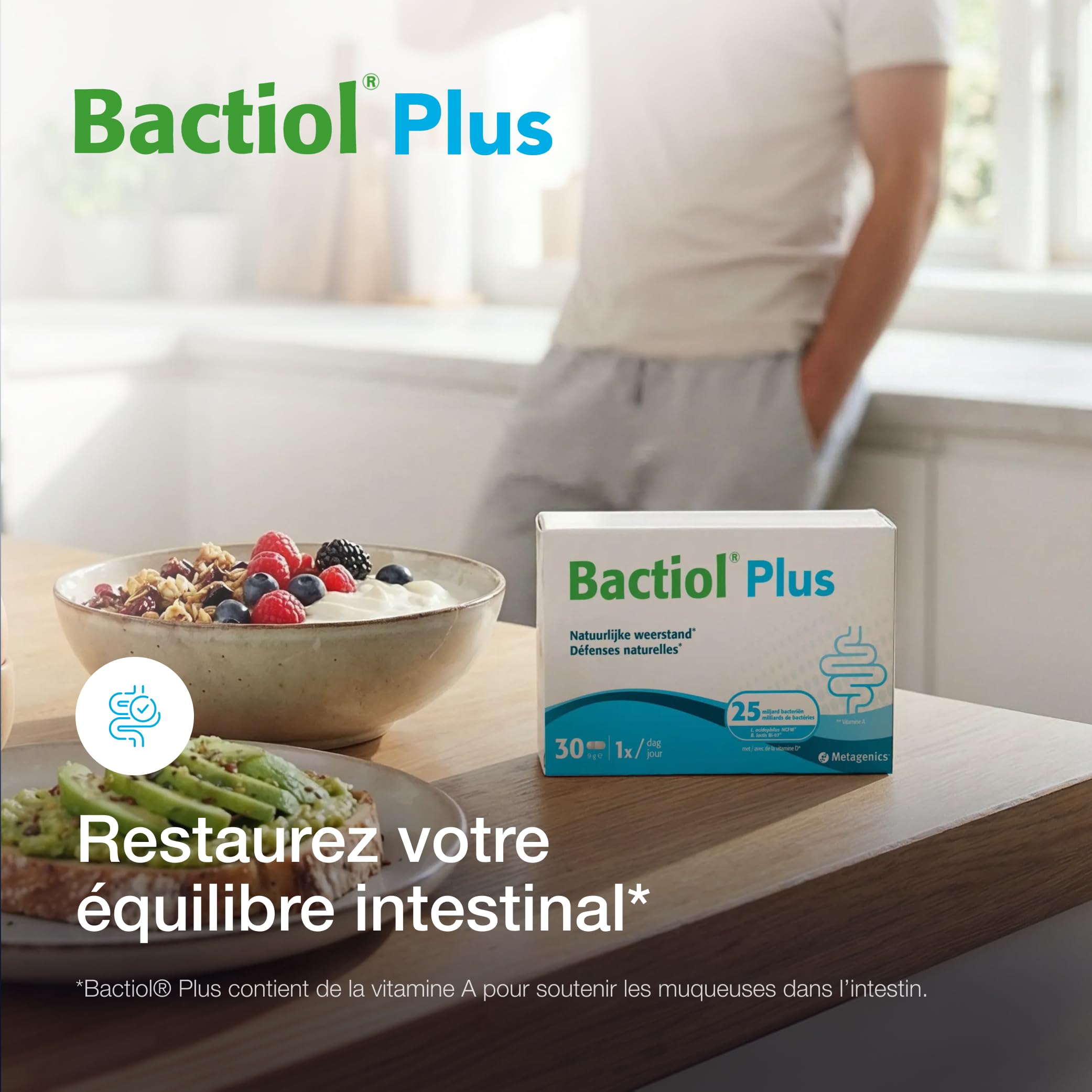 Metagenics Bactiol Plus - Milchsäurekulturen, Vitamine D & A - 60 Kapseln