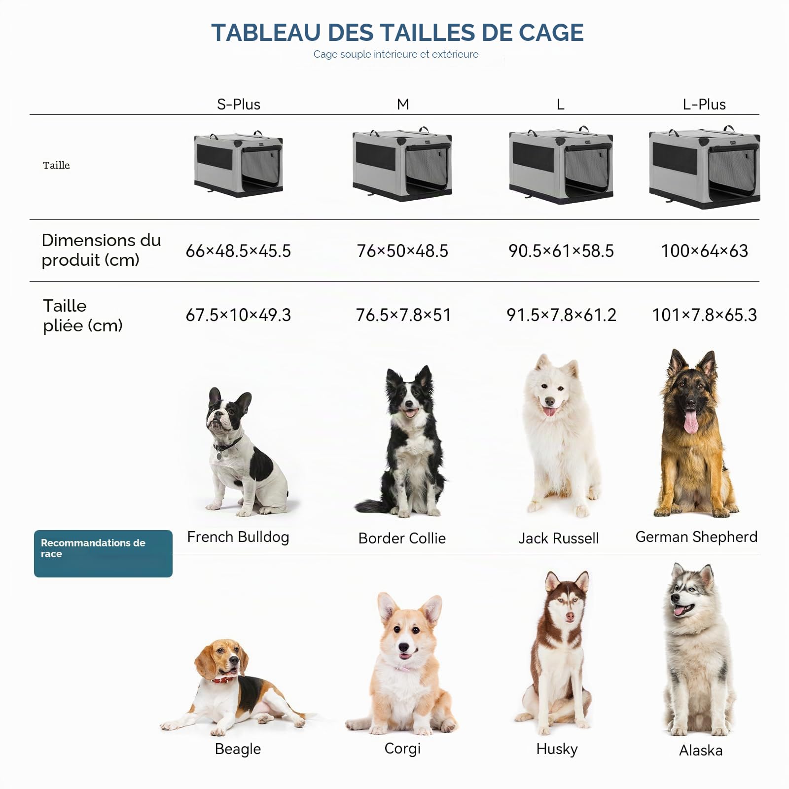 Petsfit Cage pour Chien Pliable, Transport en Tissu avec Cadre en Aluminium Intégré, Caisse Réglable par Tuyau en Spirale, Gris, XL