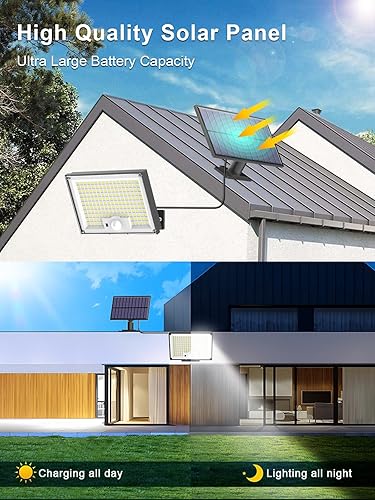 Miniatura 6 de Gusicil Luces solares para exteriores, impermeables, IP65, 172 LED, 9000 K, 3 modos, luz solar dividida con sensor de movimiento al aire libre con