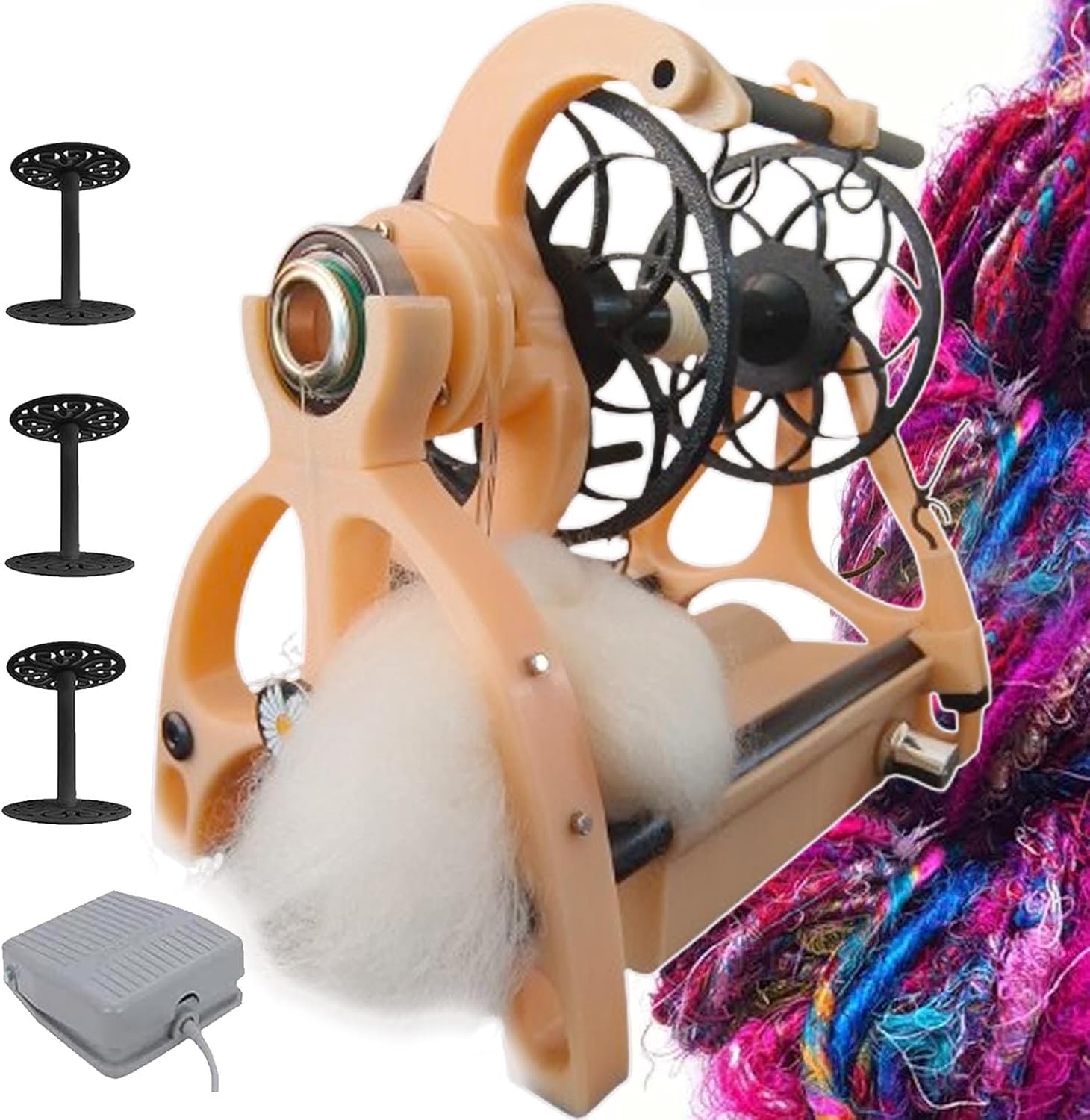 Electric Yarn Winder - 800RPM Automatic Wool & Dog Hair Spinner with Foot Switch, 3 Spools, Stepless Speed Control, 120g Capacity, Forward & Reverse Function for Crafting