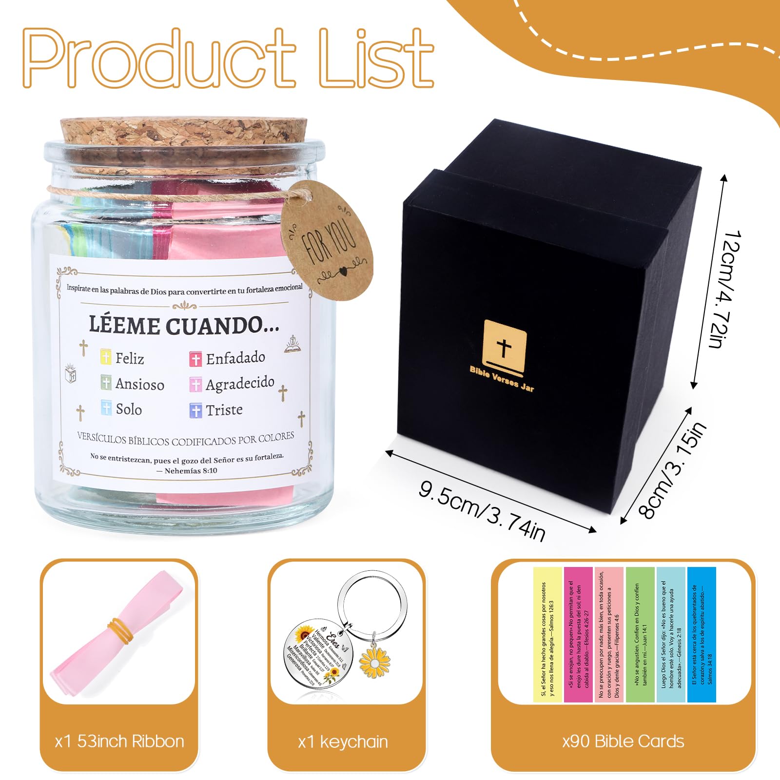 Falueqg Spanish Bible Verse Jar - Read Me When Bible Verses Jar, Frasco de Versículos Bíblicos en Español, Léeme Cuando Tarro de Versículos Bíblicos en Español (90pcs), Regalos Cristianos para Mujer