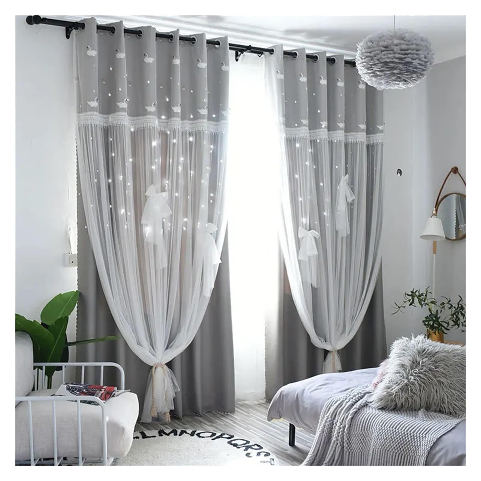 Rideaux occultants brodés double couche avec tulle dentelle chic 150x200cm