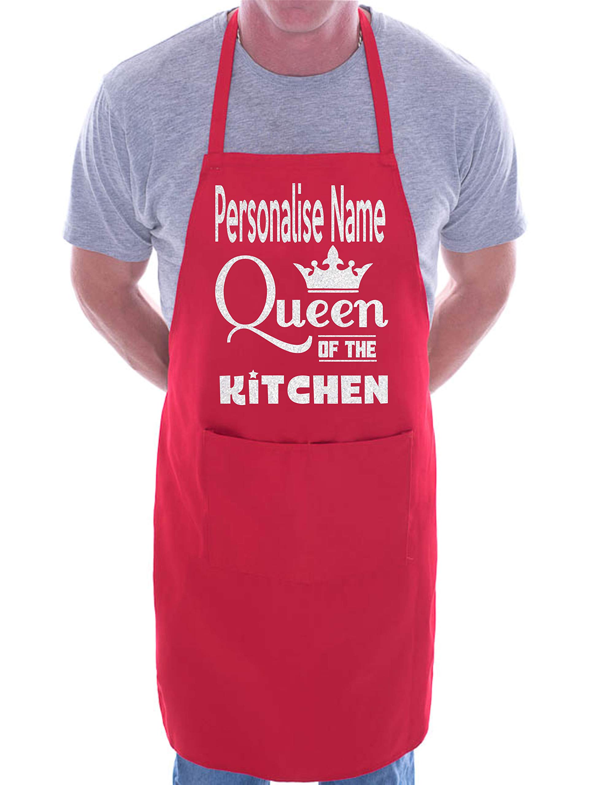 Print4U Queen Of The Kitchen Personalise Name Here Personalised Chef BBQ Apron Red