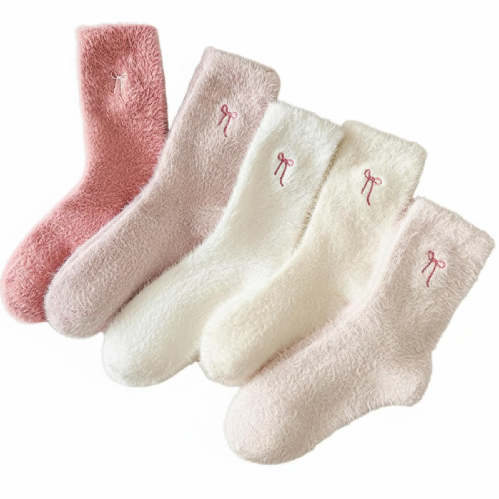 CAKEEYUM 5 Pairs Fluffy Socks with Bow Ultra-Soft Cozy Fluffy Winter Socks Comfortable Fuzzy Fabric for All-Day Comfort & Warmth, Womens, Womens, Cosy, Wi