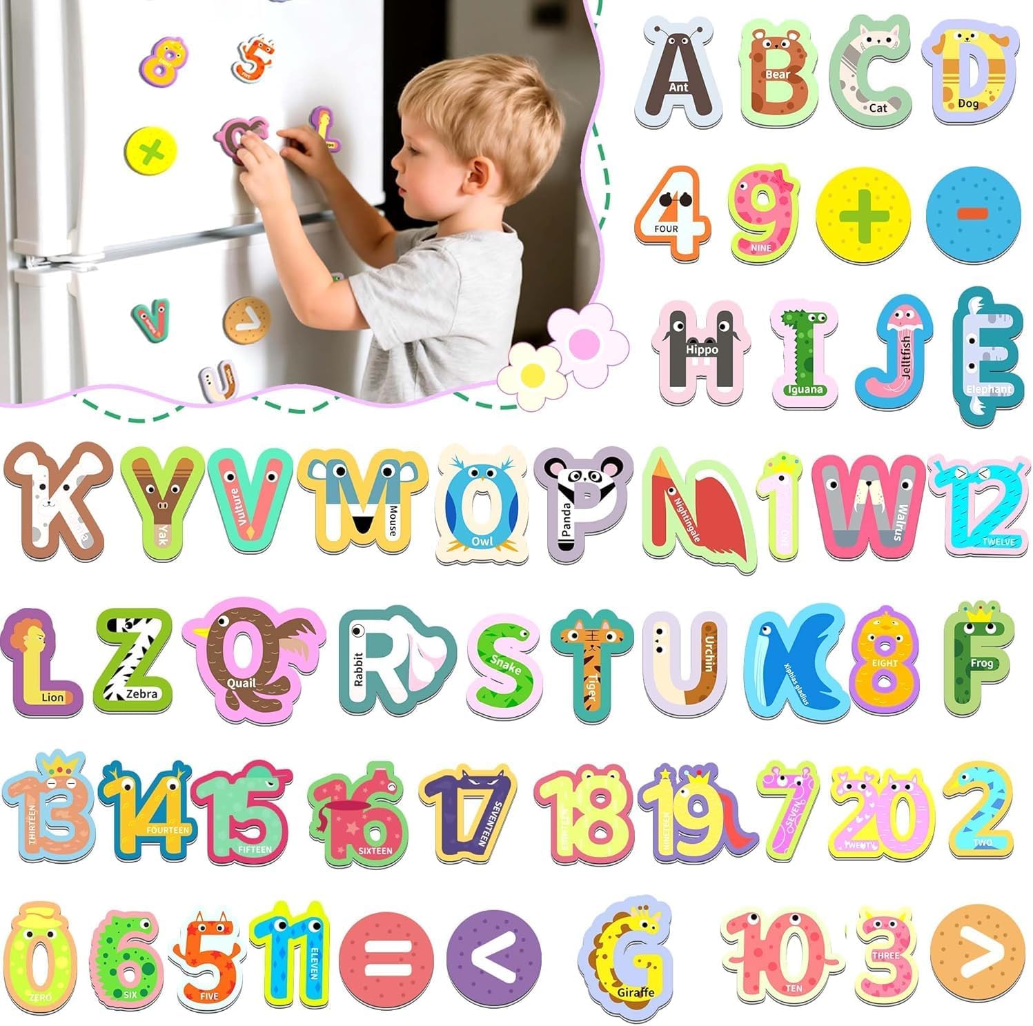 6 Themes in 1, 125+ Patterns Large Fridge Magnets for Toddlers 1-3, Large Magnetic Letters and Numbers, Animal Magnet, Vehicle Magnet, Magnetic Puzzles for Kids, Fridge Magnets for Toddlers 1-3