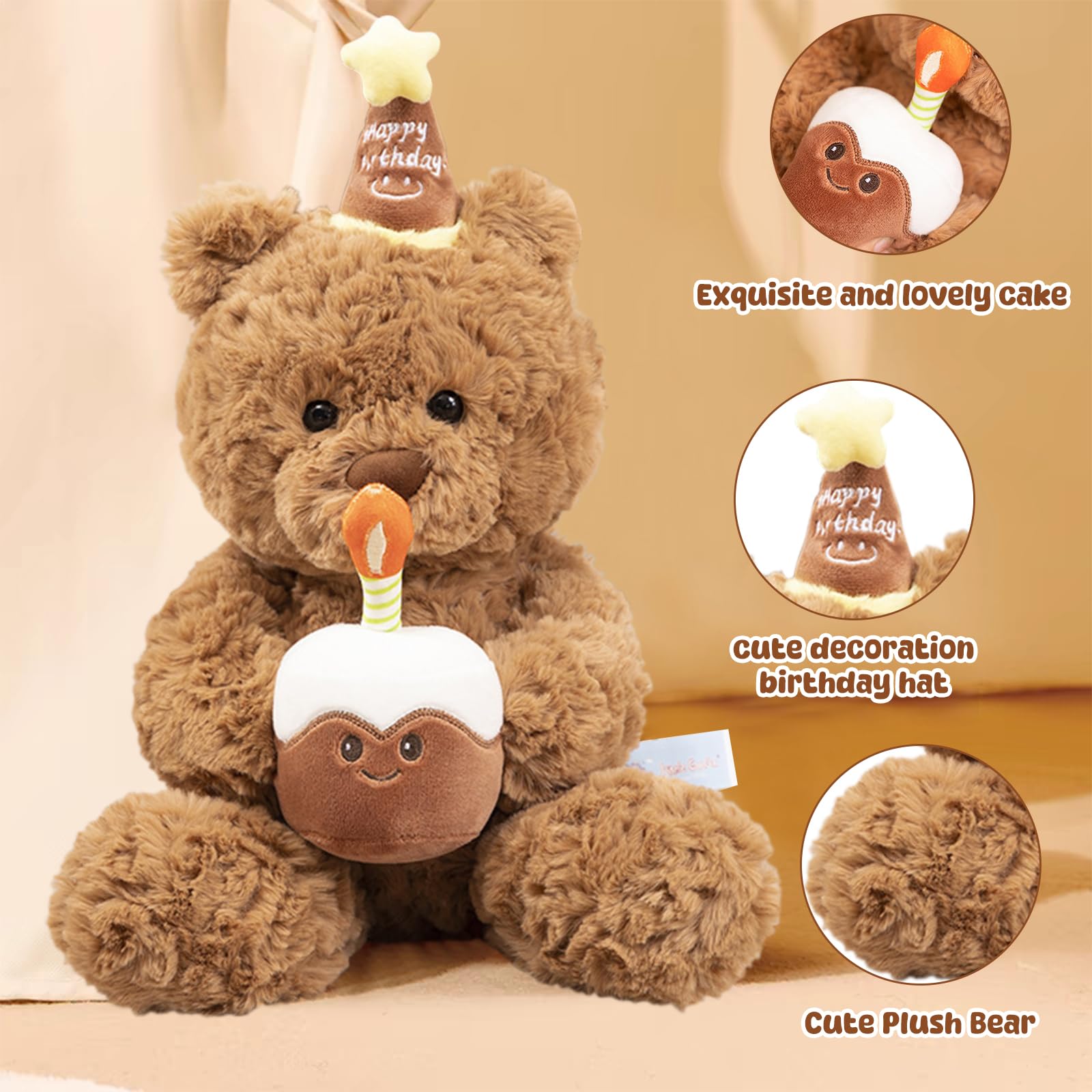 Dhqkqg Teddy Plüschtier 30 Cm – Kuschelbär Mit Geburtstagshut & Kuchen – Ideal Als Geschenk Für Babyparty, Geburtstag & Weihnachten