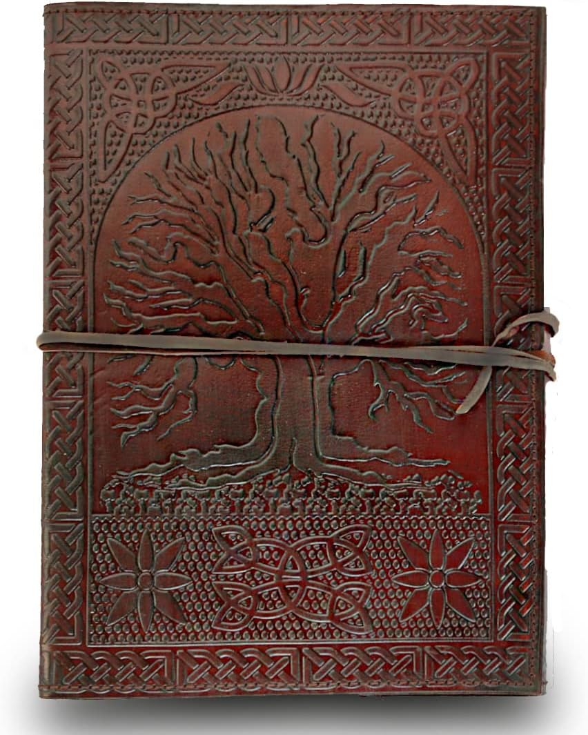 jaald Handmade Large 10" Embossed Leather Journal Celtic Tree Of Life blank personal Diary notebook refillable gift
