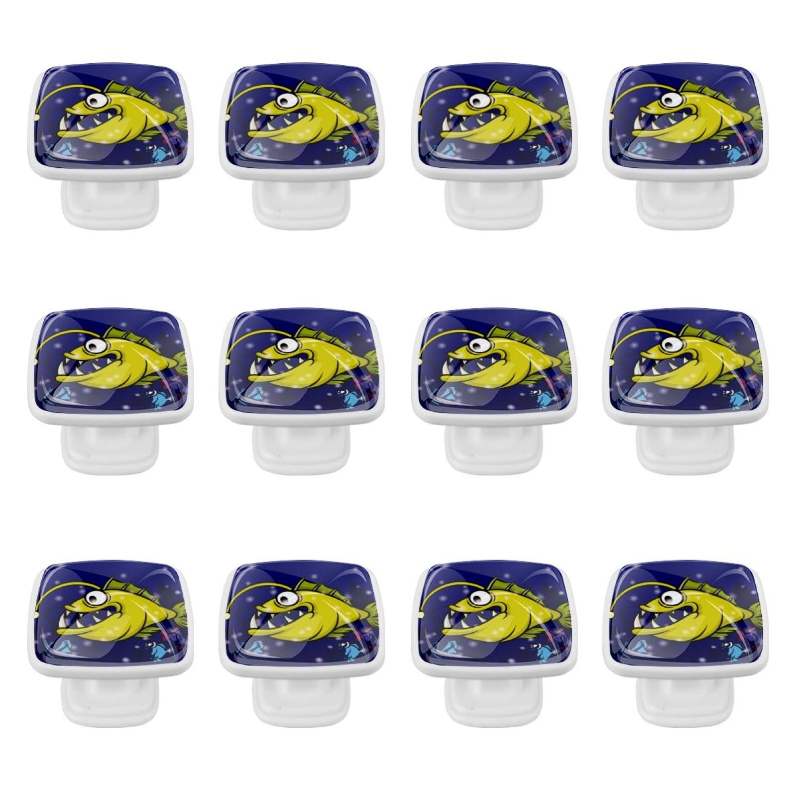 Cassetto quadrato moderno con viti (12 pz) giallo pescatore pesce
