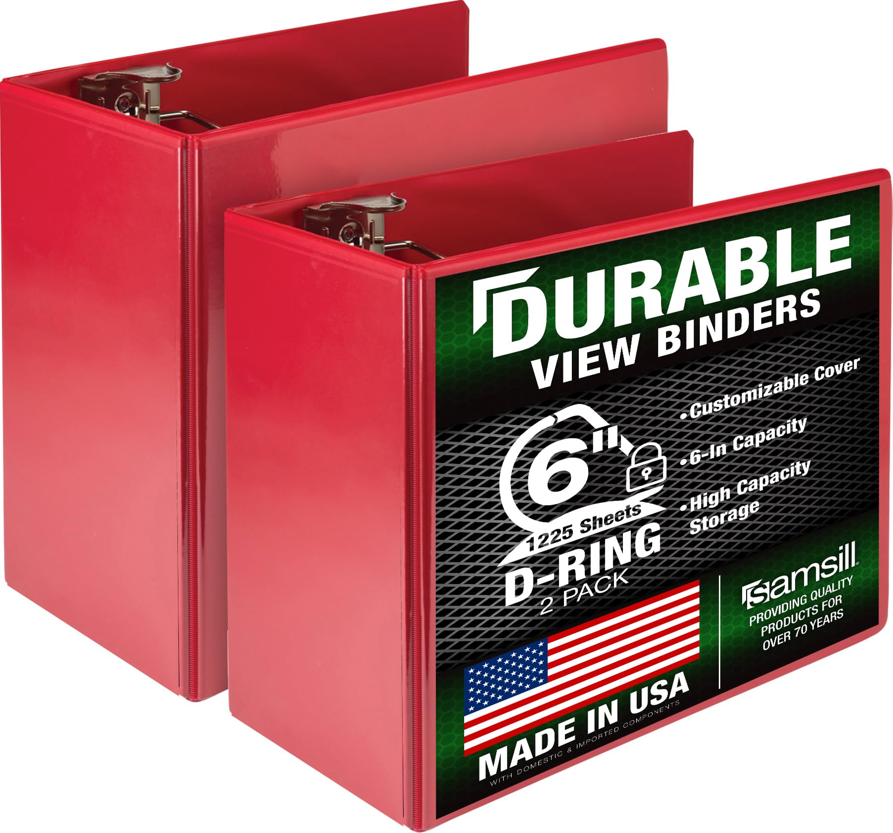 Samsill 6 Inch Red D Ring Binder, 2 Pack, Customizable Clear View, Eco-Friendly, Heavy-Duty Design, Lay-Flat Spine