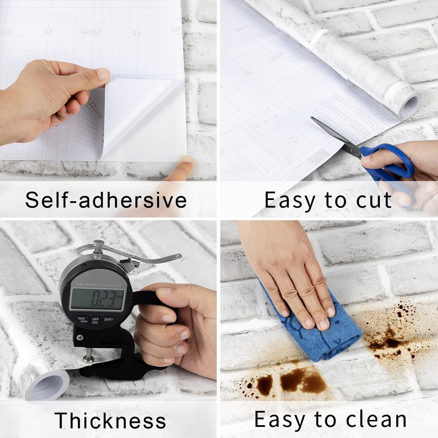 Anmon Brick Wallpaper Peel and Stick Wallpaper 17.7" x 236", White Gray Contact Paper Waterproof, Christmas Grey Vinyl Roll Self Adhesive Removable Wall Paper Textured for Walls Bedroom Backsplash