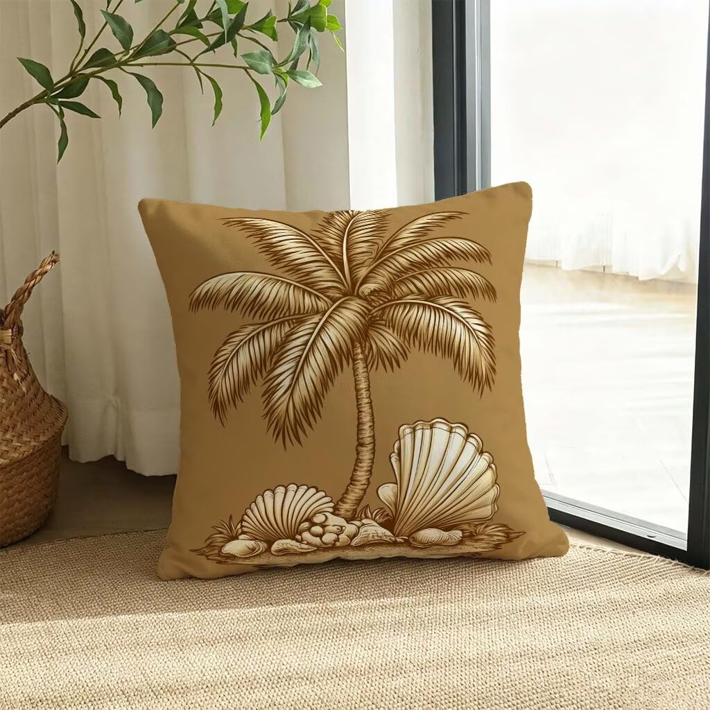 Poszewka na poduszkę 70 x 70 cm poszewka na poduszkę 70 x 70 poduszek sofa brązowa palmy poszewka na poduszkę lniana wzór dwustronny druk HD na sofę łóżko samochód dekoracyjne, prezent dla kobiet R