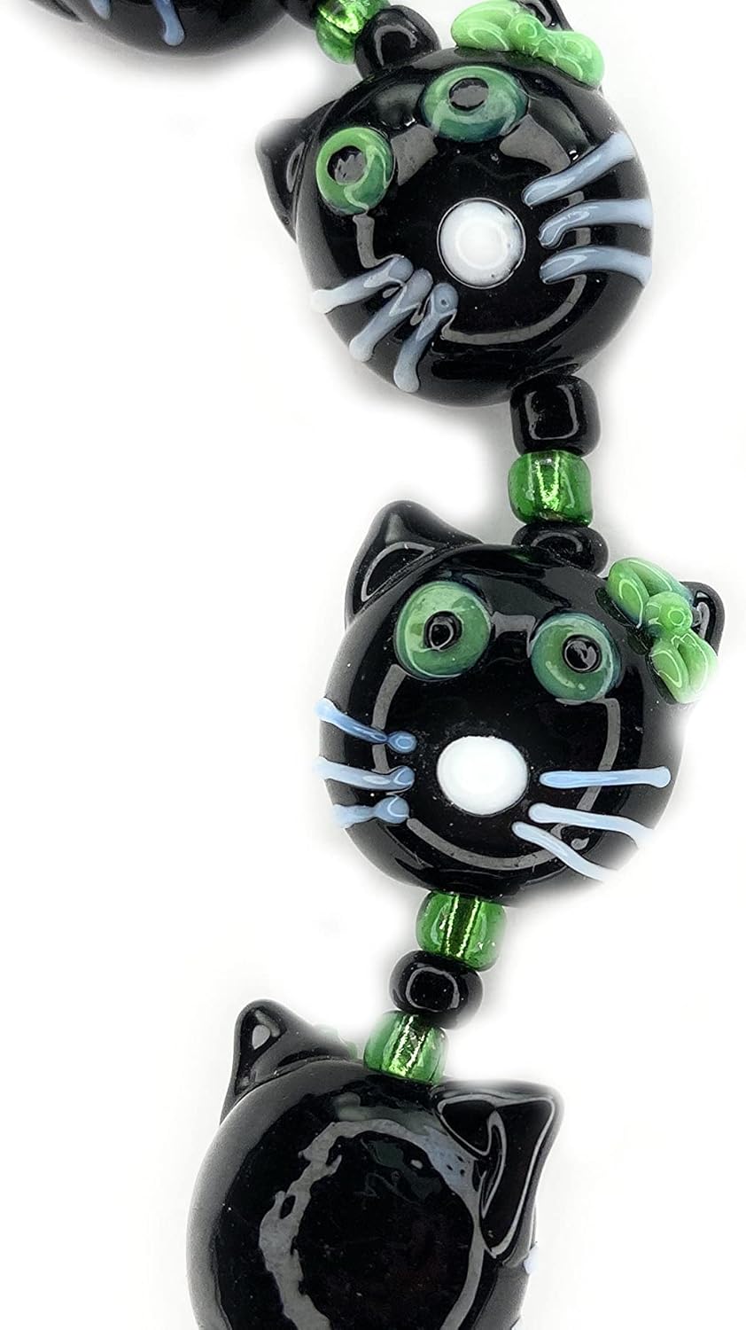 Halloween Black Cat Lampwork Glass Bead (Pack of 12)