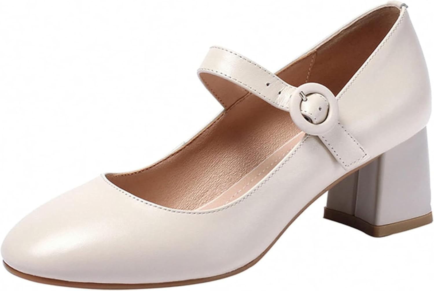 Women's Thick Soled Mary Janes High Heels Dress Shoes Leather Ankles