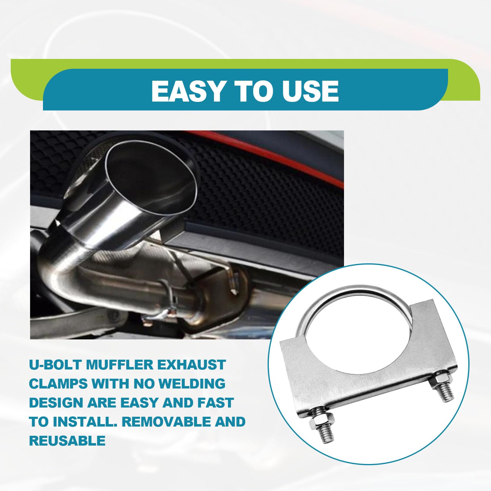 2.5 Inch 304 Stainless Steel U-Bolt Muffler Clamp - Exhaust Saddle Clamp, 3-Month Warranty