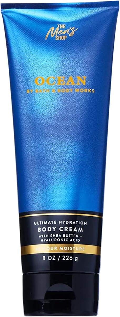 Bath & Body Works Men’s Body Cream, Ocean Scent, Ultimate Hydration Moisturizer with Shea Butter & Hyaluronic Acid for Dry Skin, Coastal Air & Cypress Scent, 8 oz - 1 Pack