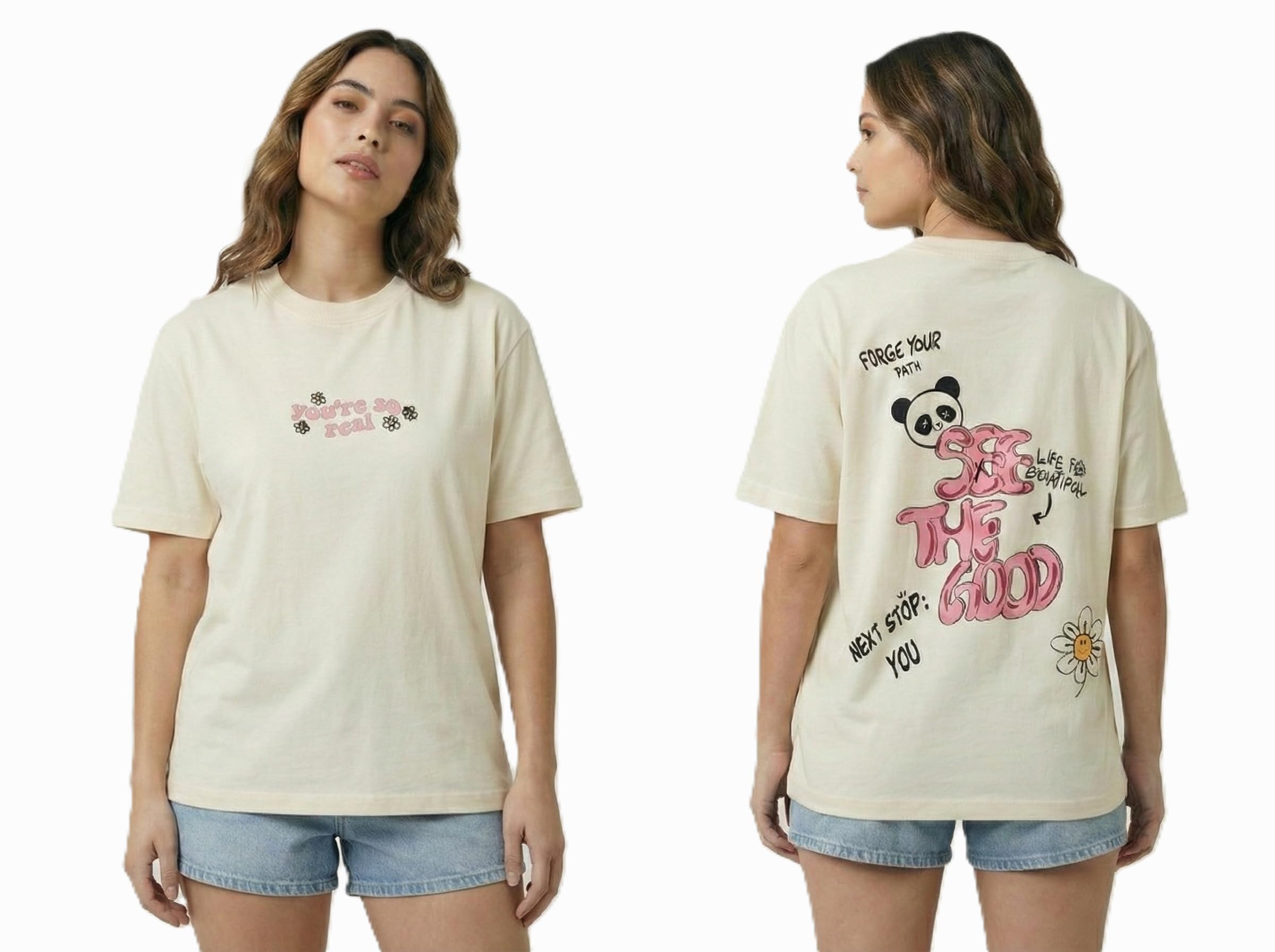 Berrylush Women's Oversized Fit T-Shirt for Summer | Lightweight Casual Wear in neutral