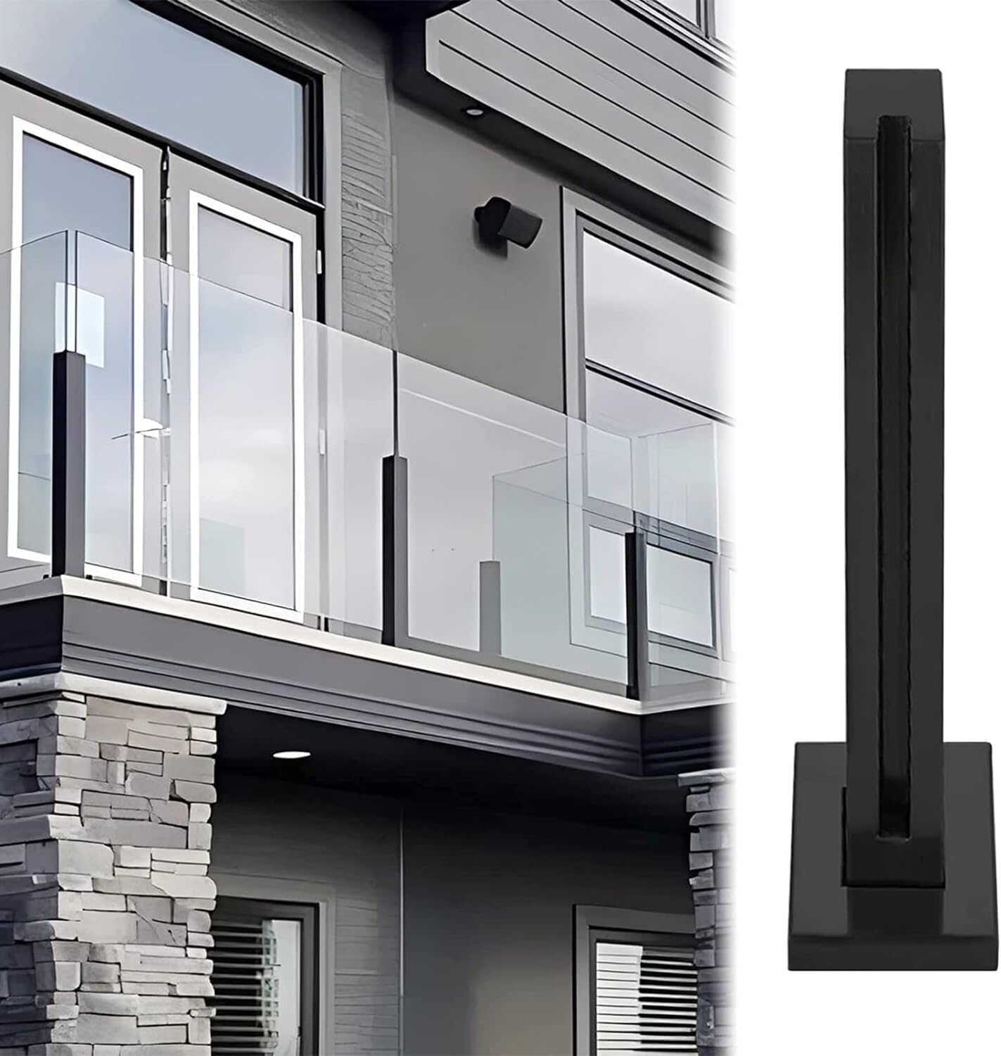Poste de barandilla de vidrio negro para balcones y terrazas modernas