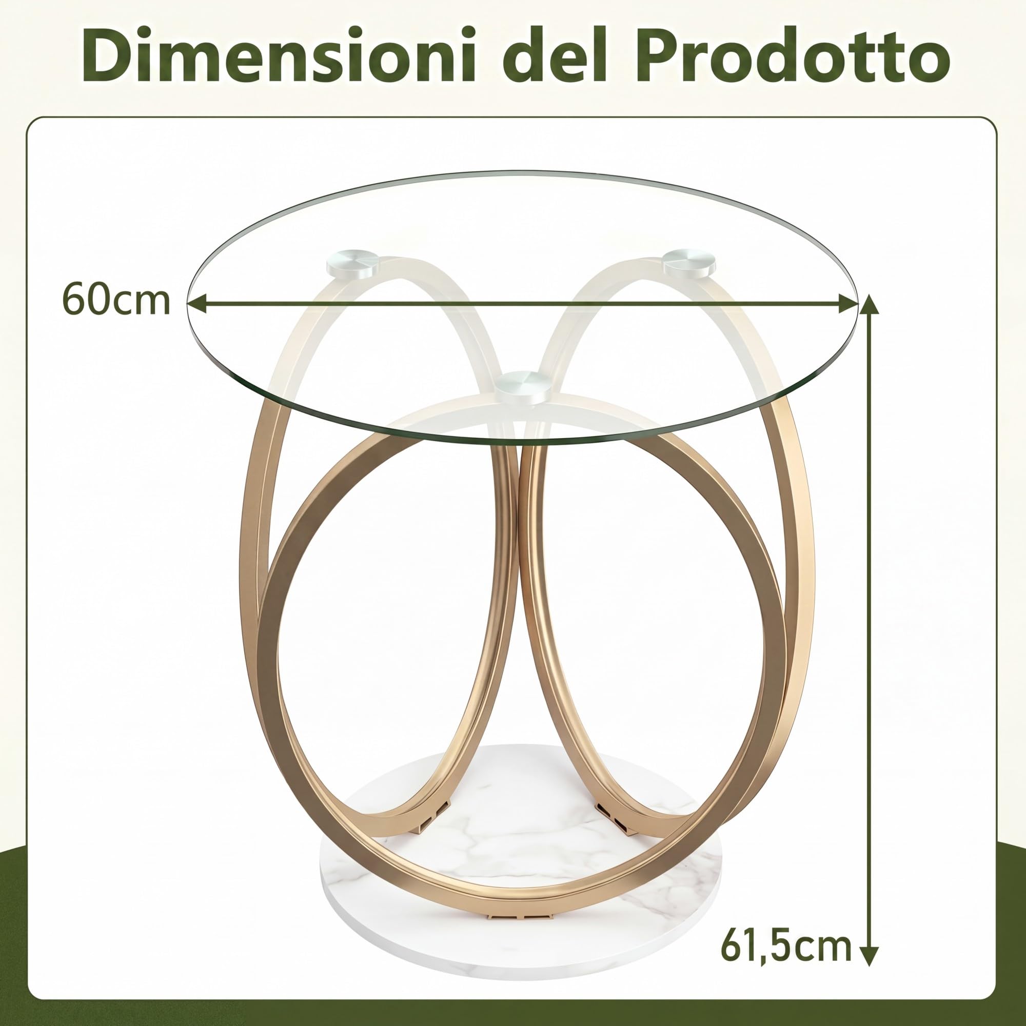 SOARS Tavolino da Caffè in Vetro Temperato, Tavolino Rotondo con Struttura in Metallo Dorato e Geometrico, Tavolino Moderno per Salotto, Camera, Cucina e Sala da Pranzo, Portata 30 KG